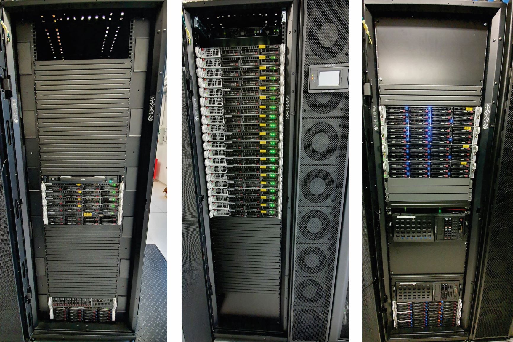 Head and login nodes (left), compute nodes (middle) and data node (right) Node types